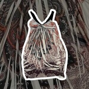 Y2K Daytrip Boho Paisley Print Empire Waist Dress Ruched Black Straps Size L